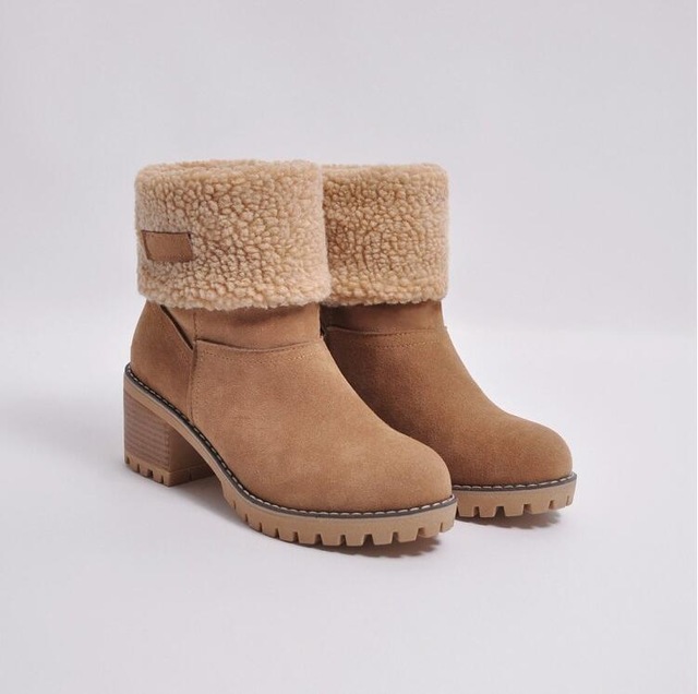 Roboviido New Women Boots Winter outdoor keep Warm Fur Boots Waterproof Women's Thick Heel Boots