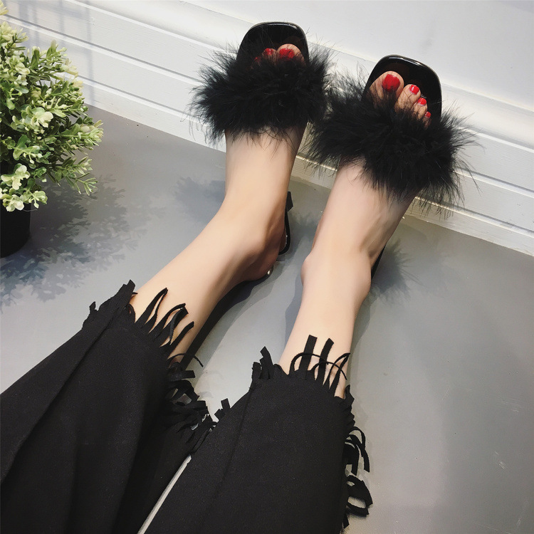 New Korean Style Outdoor Women's Sandals fashion Fluffy Slippers