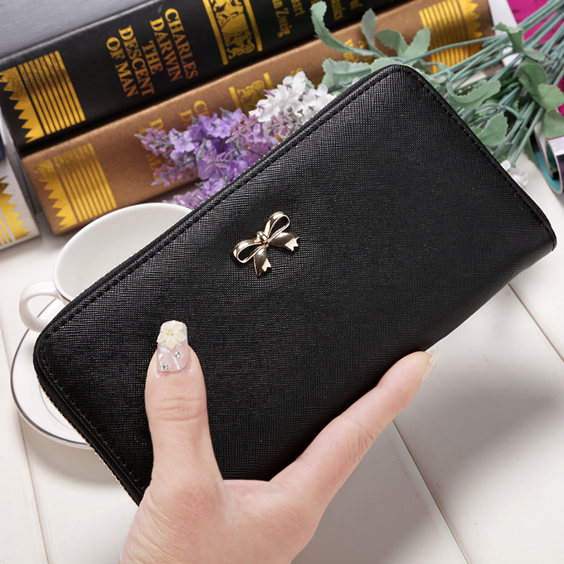 KIKO Women Long Clutch Wallets Female Fashion PU Leather Bowknot Coin Bag Purses Holder Wallet