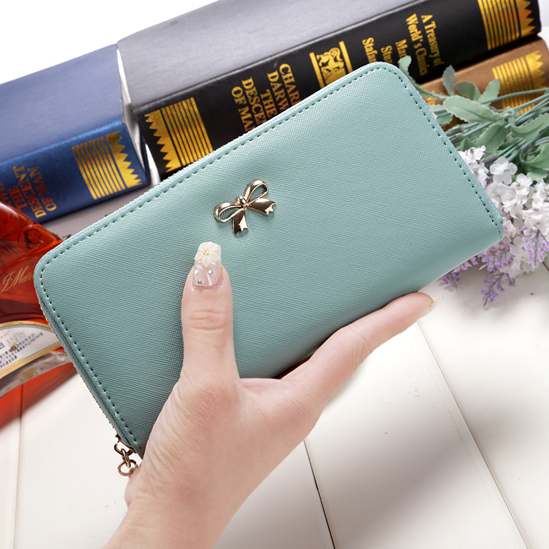 KIKO Women Long Clutch Wallets Female Fashion PU Leather Bowknot Coin Bag Purses Holder Wallet
