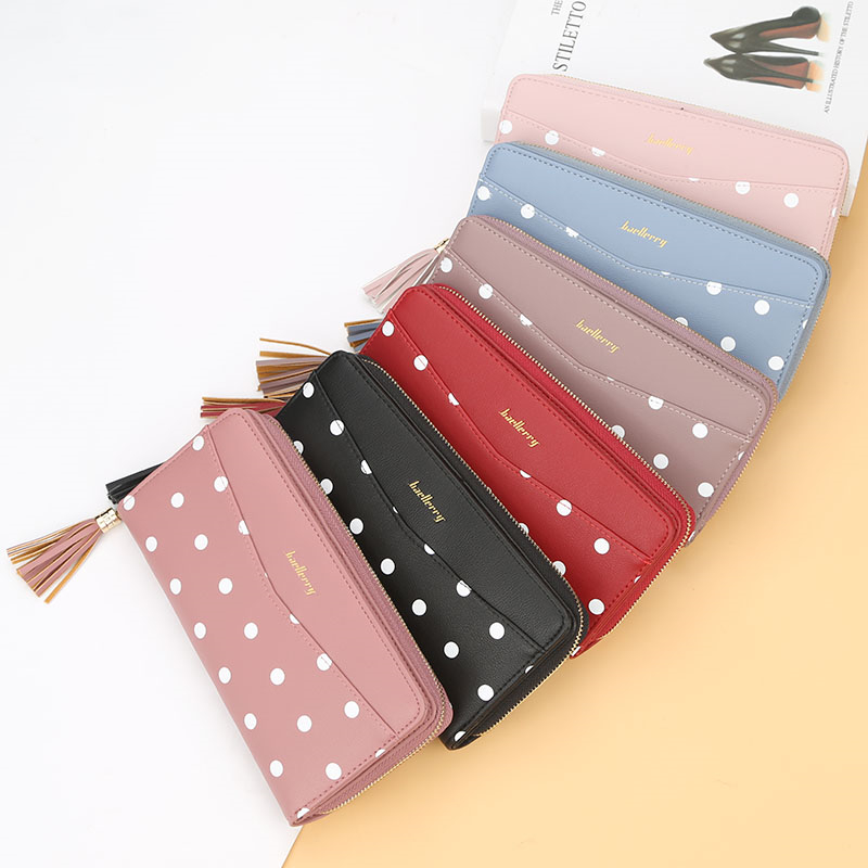 KIKO Women's Wallet Cute Dot Long Paragraph Clutch Bag Multi-function Zipper Tassel Phone Bag