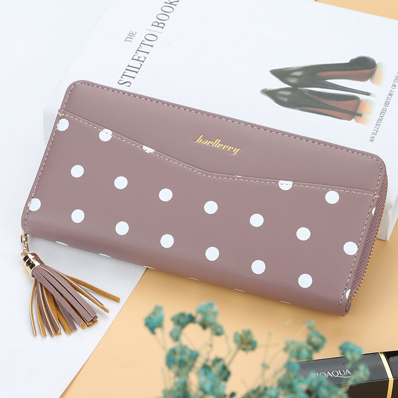 KIKO Women's Wallet Cute Dot Long Paragraph Clutch Bag Multi-function Zipper Tassel Phone Bag
