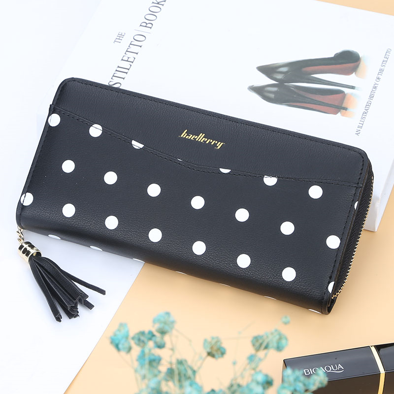 KIKO Women's Wallet Cute Dot Long Paragraph Clutch Bag Multi-function Zipper Tassel Phone Bag