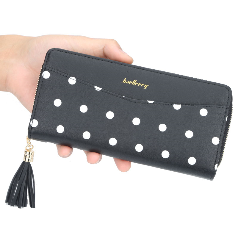 KIKO Women's Wallet Cute Dot Long Paragraph Clutch Bag Multi-function Zipper Tassel Phone Bag