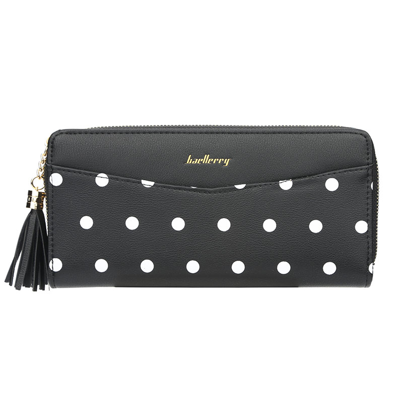 KIKO Women's Wallet Cute Dot Long Paragraph Clutch Bag Multi-function Zipper Tassel Phone Bag