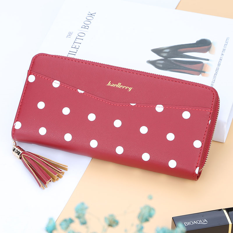 KIKO Women's Wallet Cute Dot Long Paragraph Clutch Bag Multi-function Zipper Tassel Phone Bag