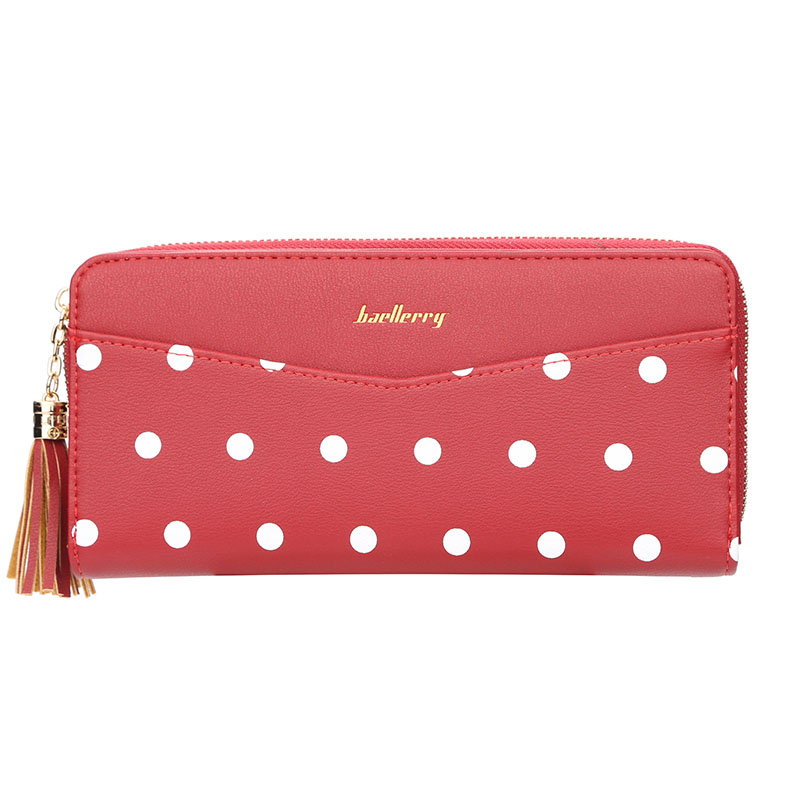 KIKO Women's Wallet Cute Dot Long Paragraph Clutch Bag Multi-function Zipper Tassel Phone Bag
