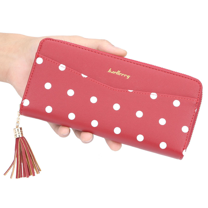 KIKO Women's Wallet Cute Dot Long Paragraph Clutch Bag Multi-function Zipper Tassel Phone Bag
