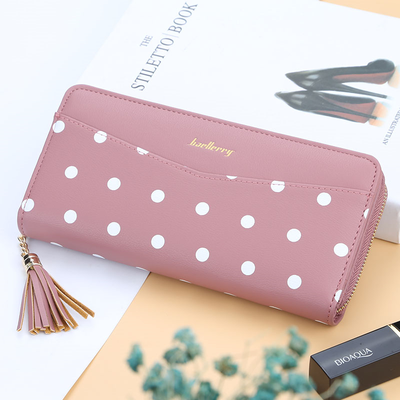 KIKO Women's Wallet Cute Dot Long Paragraph Clutch Bag Multi-function Zipper Tassel Phone Bag