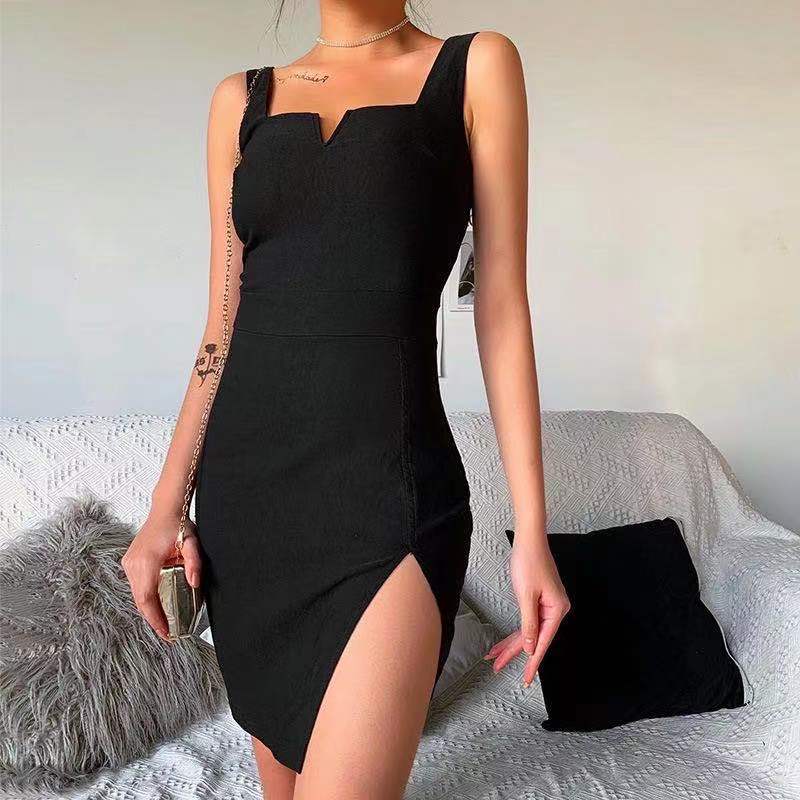 Summer dress skirt dress harness off-the-shoulder split little black dress women