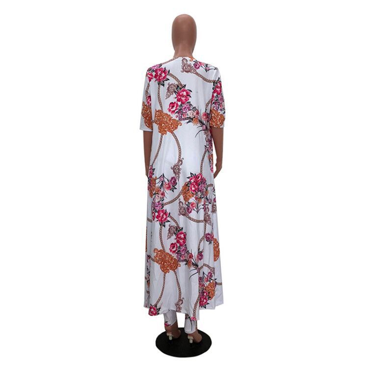 2 pcs Women Fashion digital printing cloak and bottom pants casual suit sets
