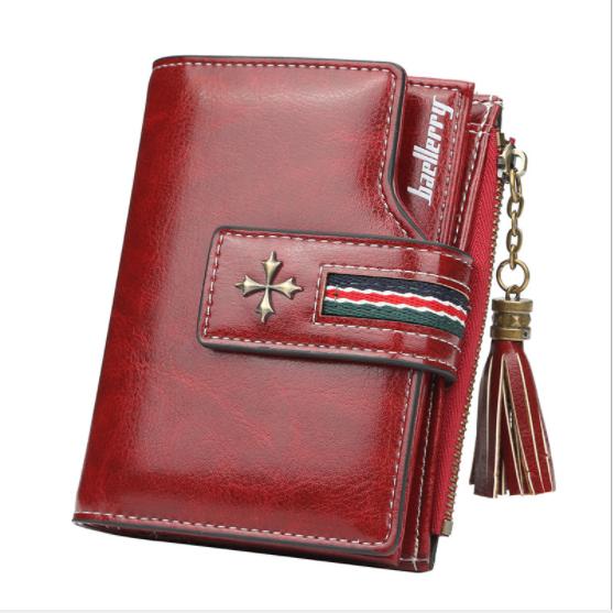 Women's Vintage PU Leather Wallet Tassel Short Purse Coin Bag