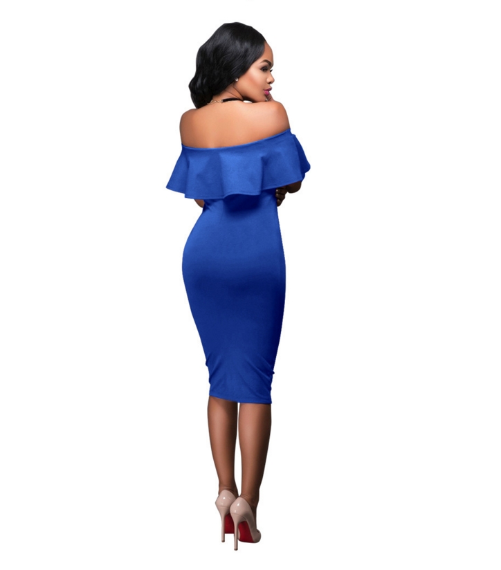 Women Off Shoulder Midi Bodycon Dress Sexy Ruffles Strapless Party Office Lady Business Dresses