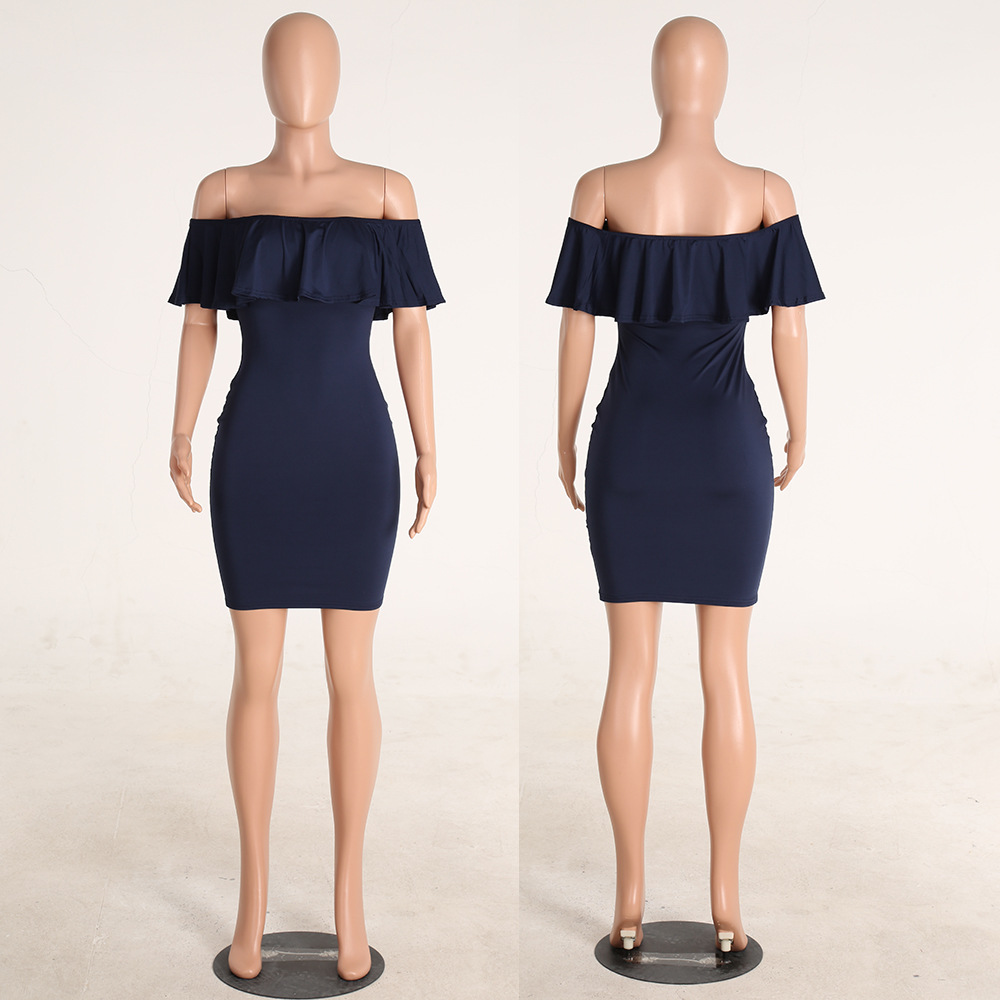 Women Off Shoulder Midi Bodycon Dress Sexy Ruffles Strapless Party Office Lady Business Dresses