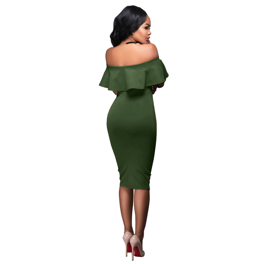 Women Off Shoulder Midi Bodycon Dress Sexy Ruffles Strapless Party Office Lady Business Dresses