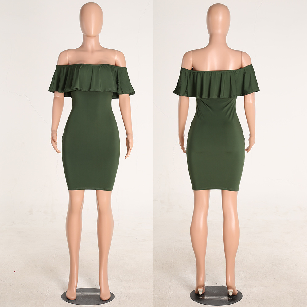 Women Off Shoulder Midi Bodycon Dress Sexy Ruffles Strapless Party Office Lady Business Dresses