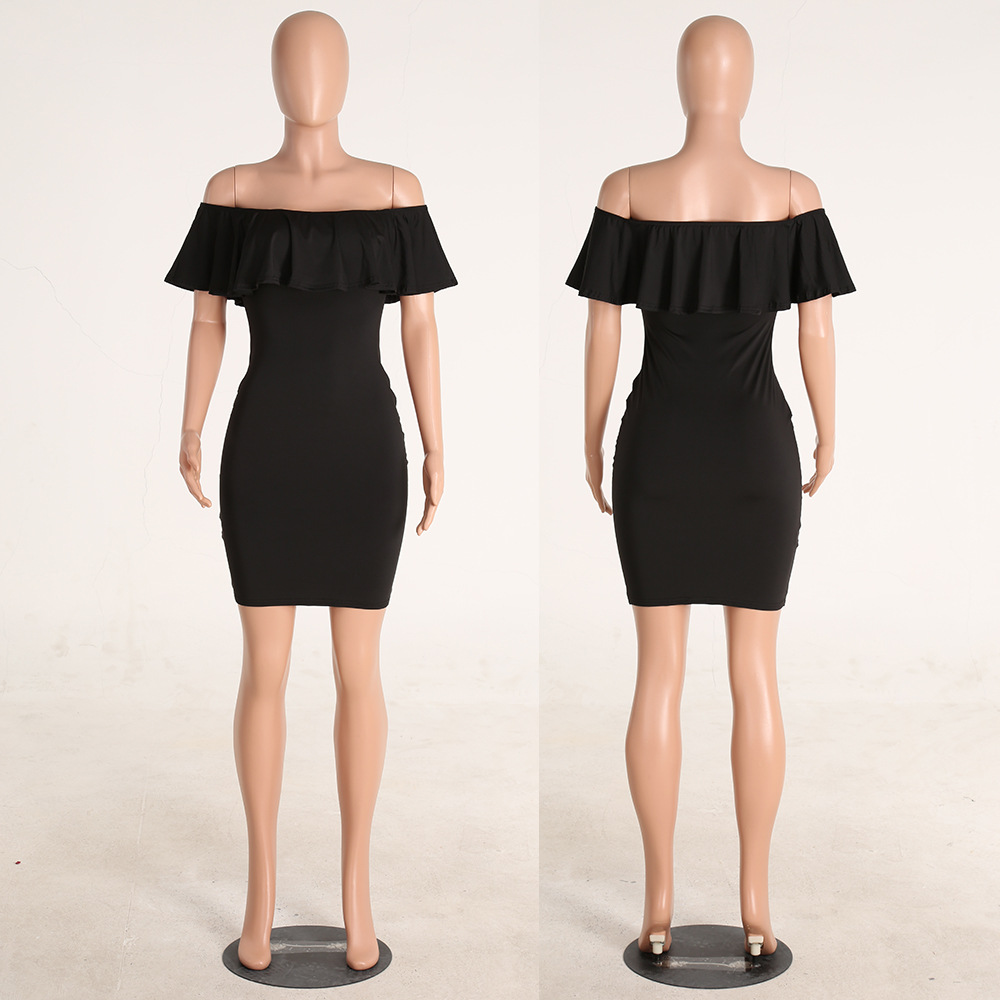 Women Off Shoulder Midi Bodycon Dress Sexy Ruffles Strapless Party Office Lady Business Dresses