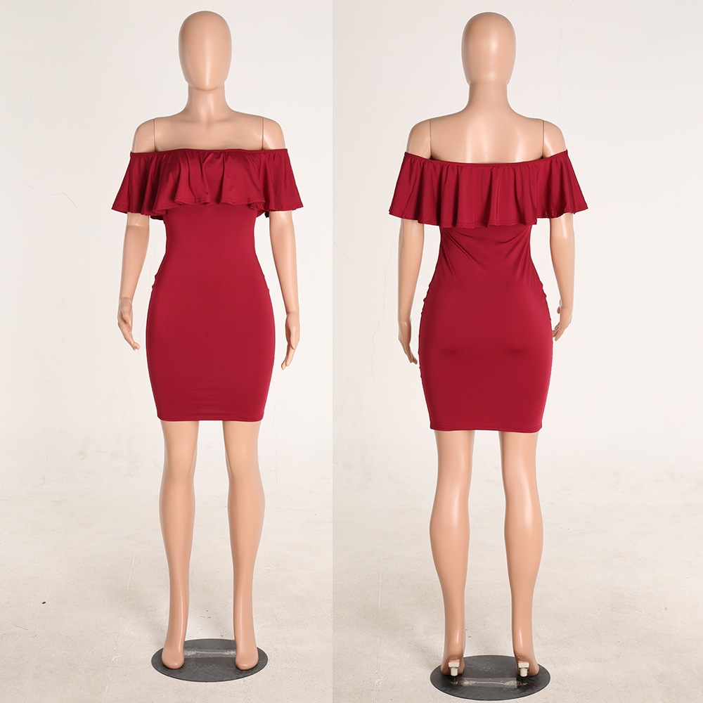 Women Off Shoulder Midi Bodycon Dress Sexy Ruffles Strapless Party Office Lady Business Dresses