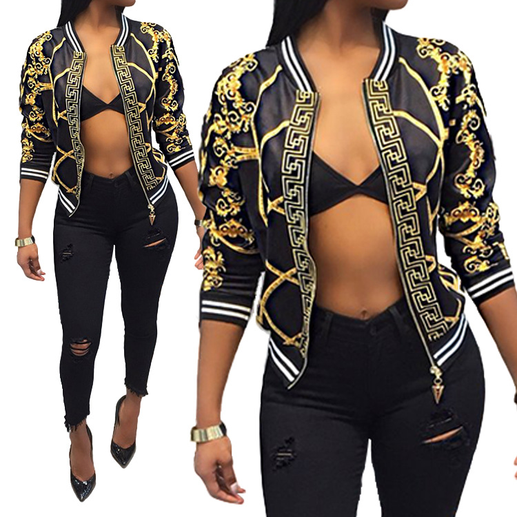 Women Digital Printed Short Coat Thin Jacket
