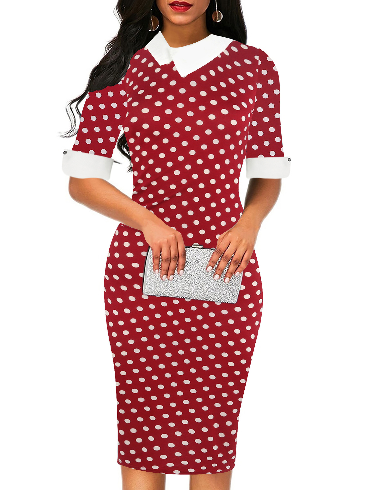 Women Half Sleeve A-line Bodycon Dress Office Lady Pencil Dress Slim Business Dress
