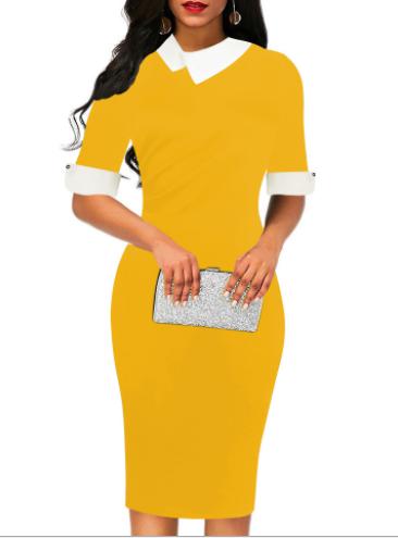 Women Half Sleeve A-line Bodycon Dress Office Lady Pencil Dress Slim Business Dress