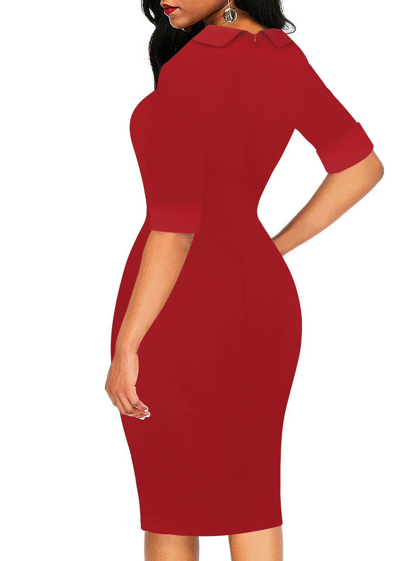 Women Half Sleeve A-line Bodycon Dress Office Lady Pencil Dress Slim Business Dress