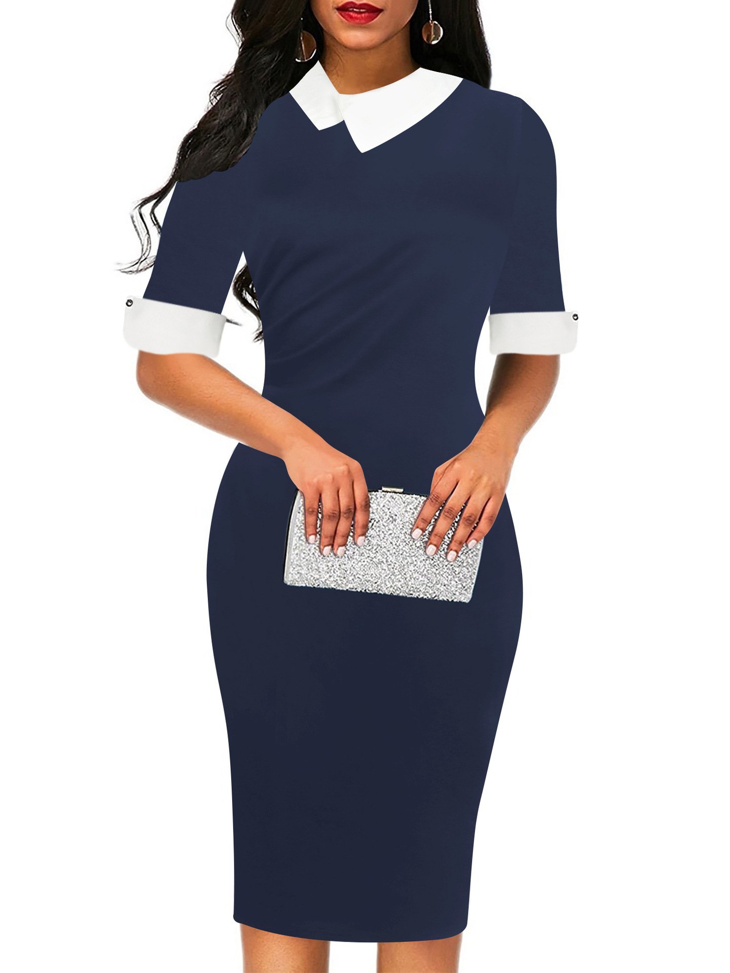Women Half Sleeve A-line Bodycon Dress Office Lady Pencil Dress Slim Business Dress