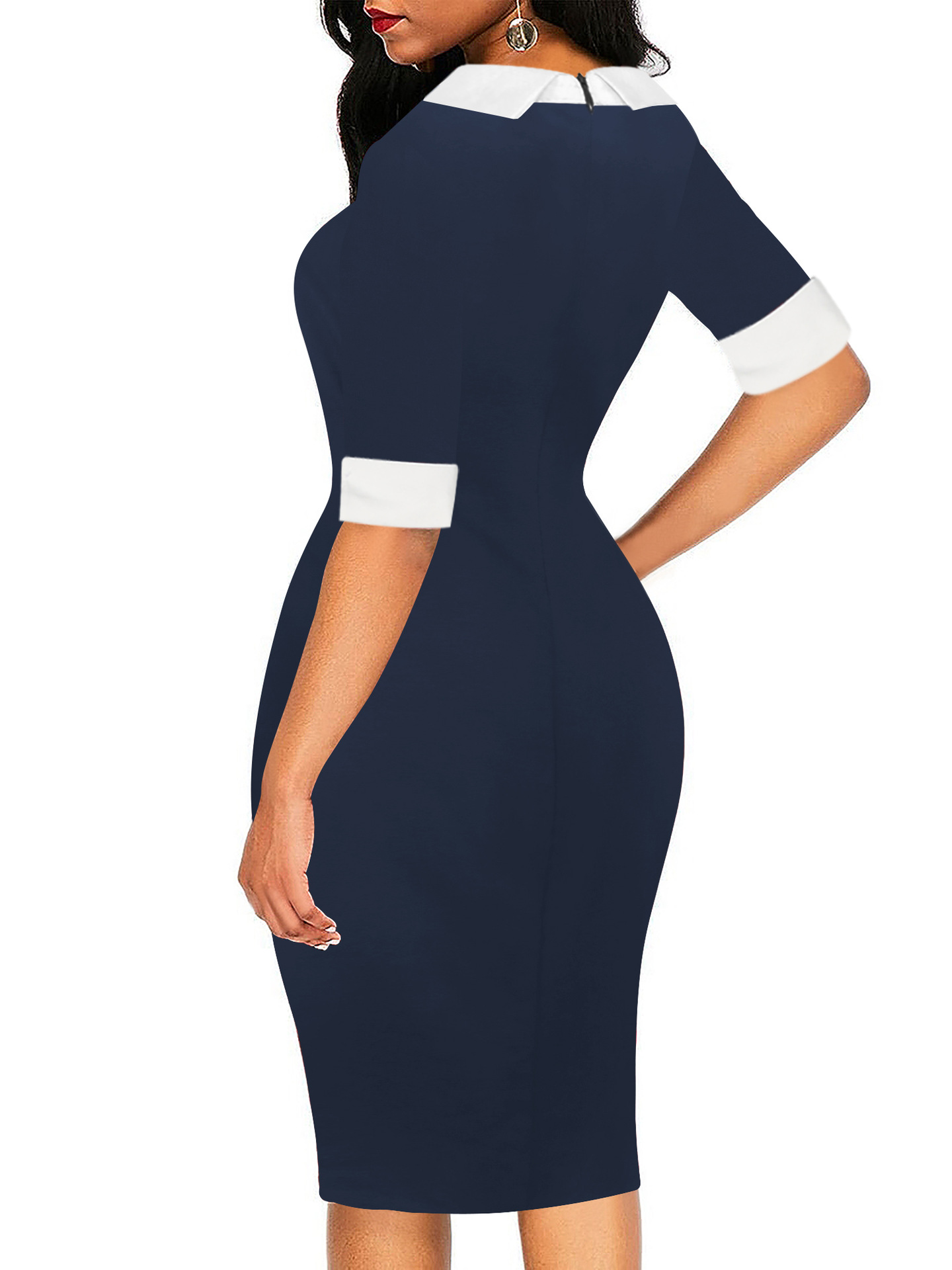 Women Half Sleeve A-line Bodycon Dress Office Lady Pencil Dress Slim Business Dress