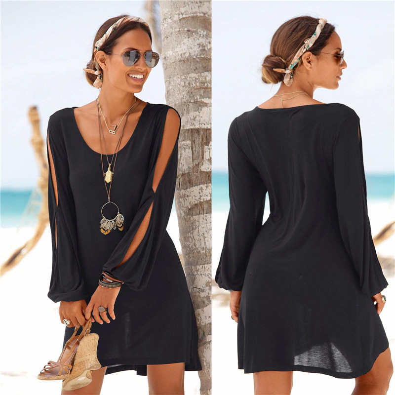 EBAY Explosive Dress Deep V-neck Loose Strapless Long Sleeve Casual Beach Dress