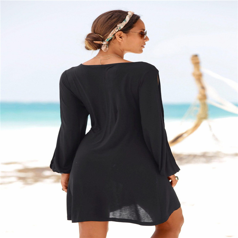 EBAY Explosive Dress Deep V-neck Loose Strapless Long Sleeve Casual Beach Dress
