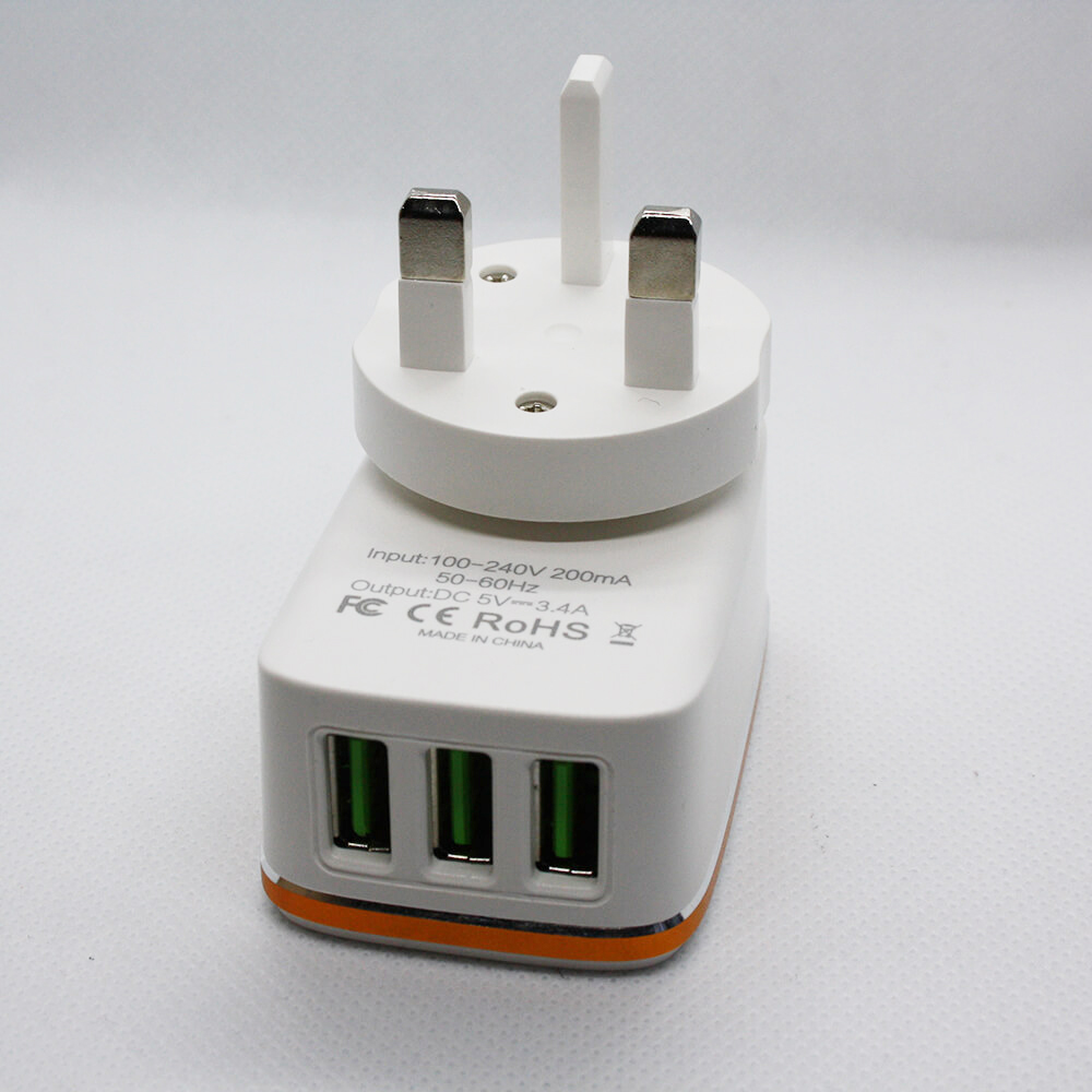 3 Port USB Hub Wall Charger AC Power Adapter UK Plug Slots Charging Extension Socket