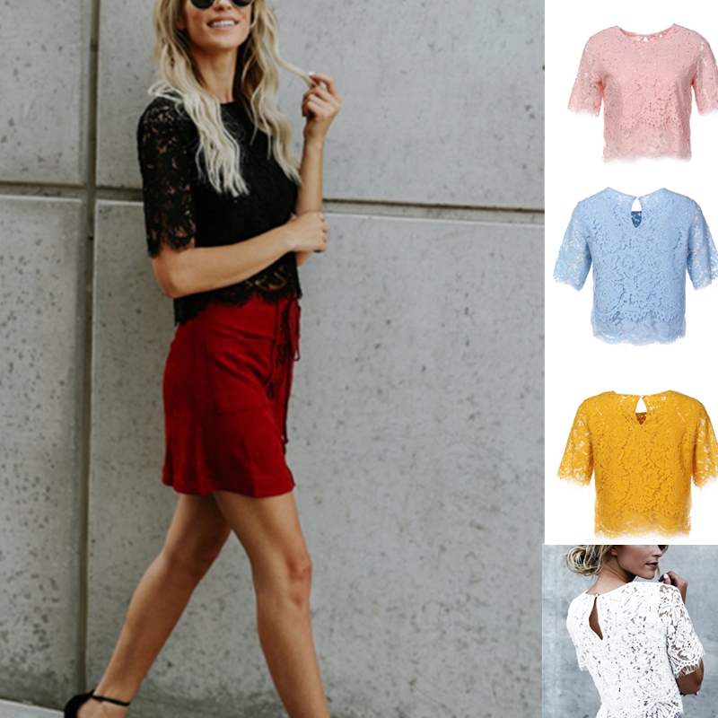 Hot Sell New Plus-Size Ladies Tops Short Sleeve Lace Short Undercoat Blouse Sexy Fashion Streetwear