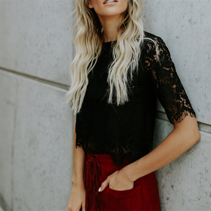 Hot Sell New Plus-Size Ladies Tops Short Sleeve Lace Short Undercoat Blouse Sexy Fashion Streetwear