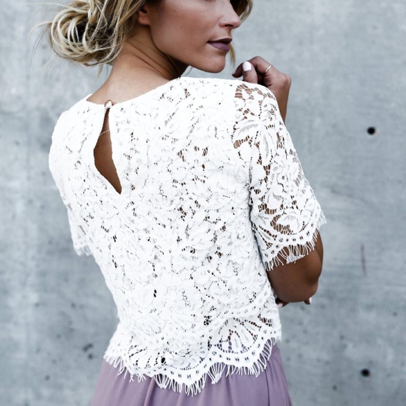 Hot Sell New Plus-Size Ladies Tops Short Sleeve Lace Short Undercoat Blouse Sexy Fashion Streetwear