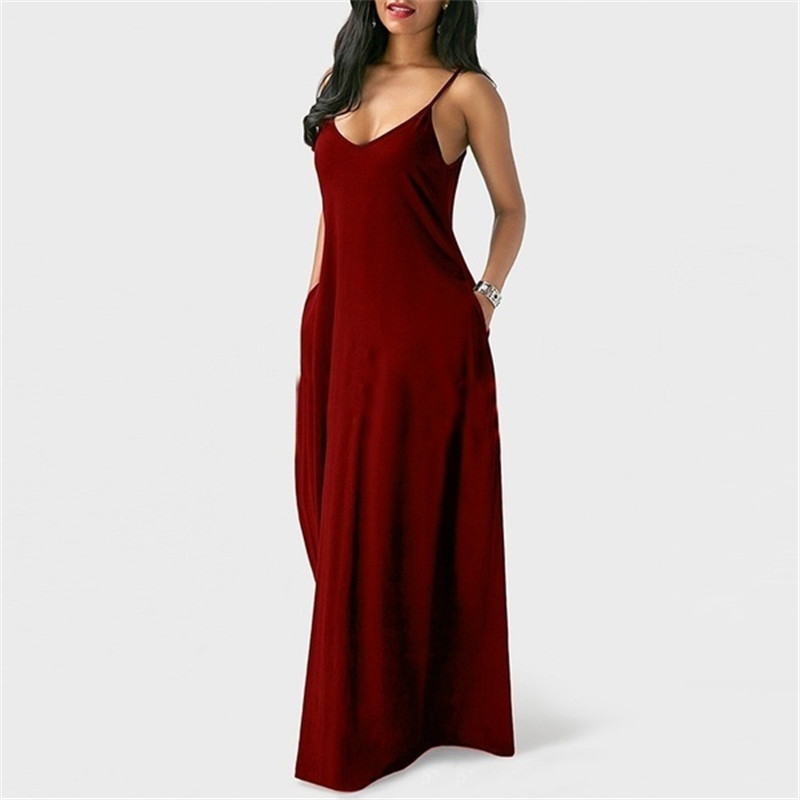 Women's Fashion Summer Loose Sleeveless Pockets Solid Color Maxi Dress Casual Dress Plus Size