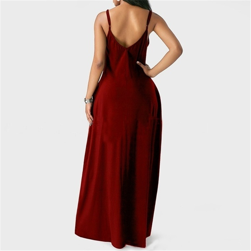 Women's Fashion Summer Loose Sleeveless Pockets Solid Color Maxi Dress Casual Dress Plus Size