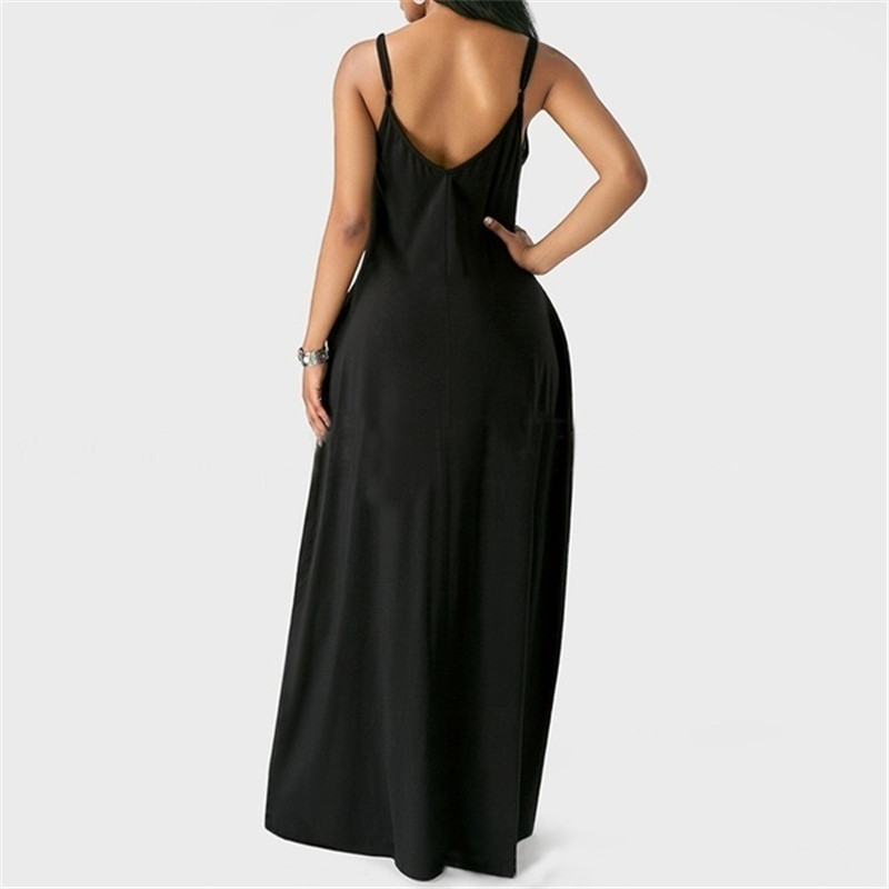 Women's Fashion Summer Loose Sleeveless Pockets Solid Color Maxi Dress Casual Dress Plus Size