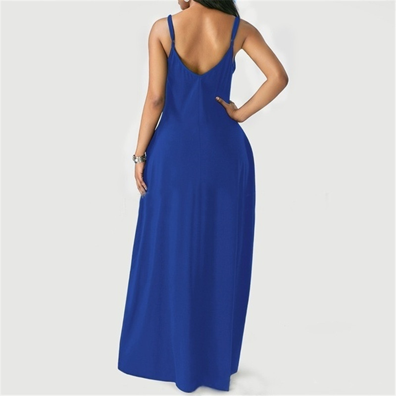 Women's Fashion Summer Loose Sleeveless Pockets Solid Color Maxi Dress Casual Dress Plus Size