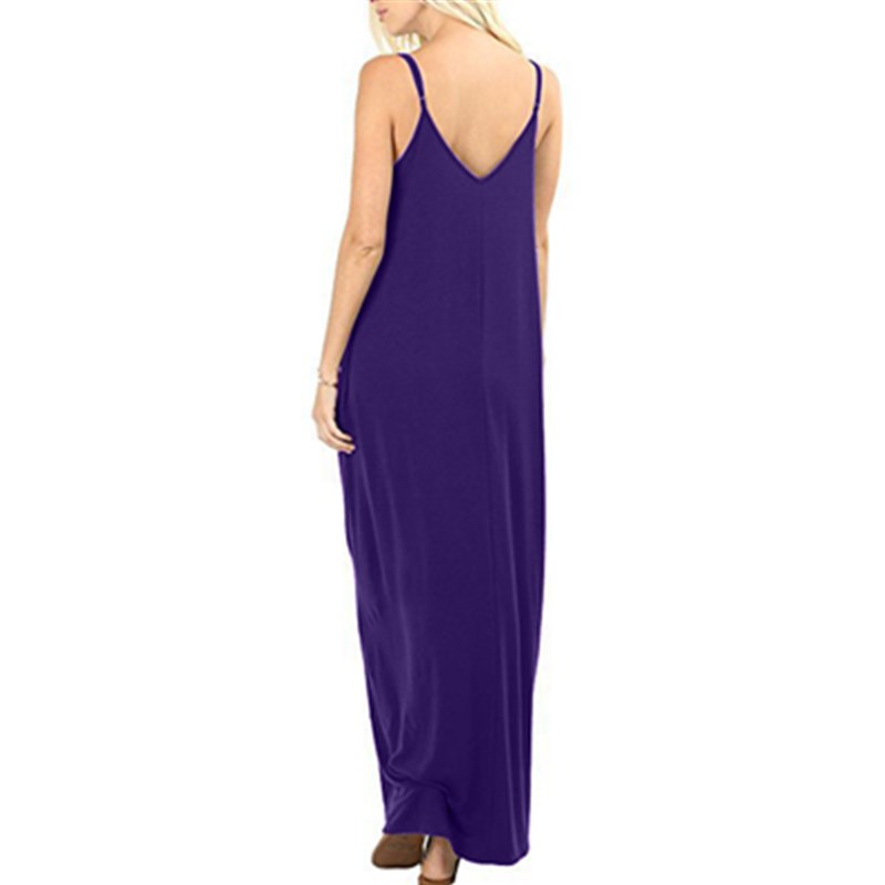 Women's Fashion Summer Loose Sleeveless Pockets Solid Color Maxi Dress Casual Dress Plus Size