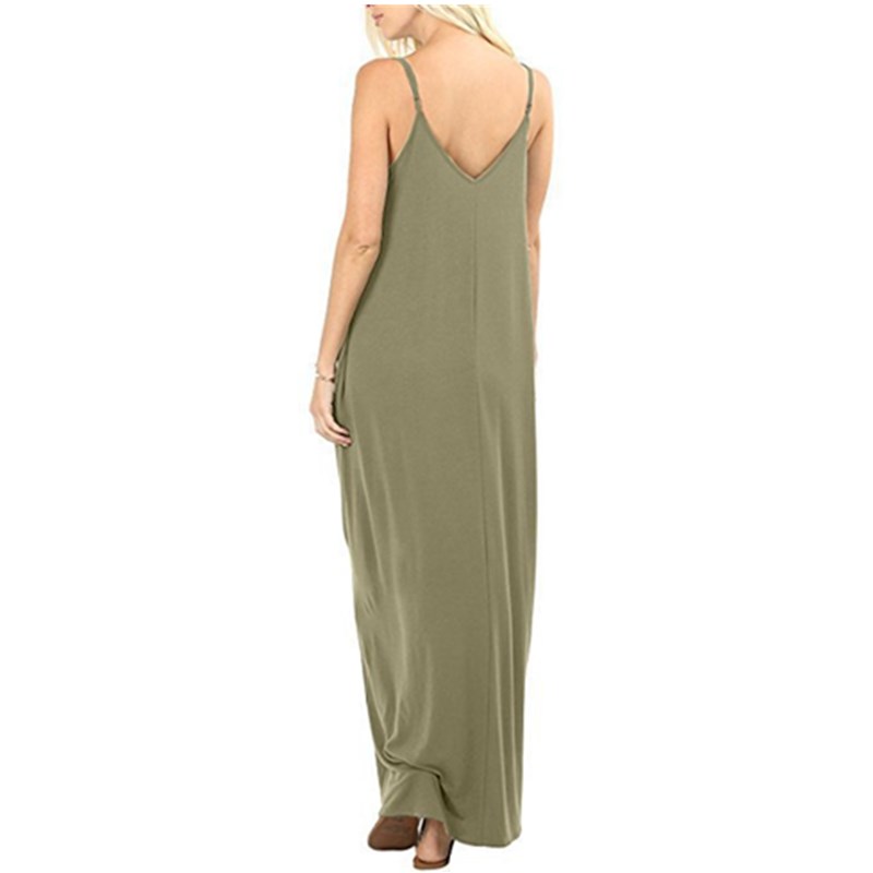Women's Fashion Summer Loose Sleeveless Pockets Solid Color Maxi Dress Casual Dress Plus Size