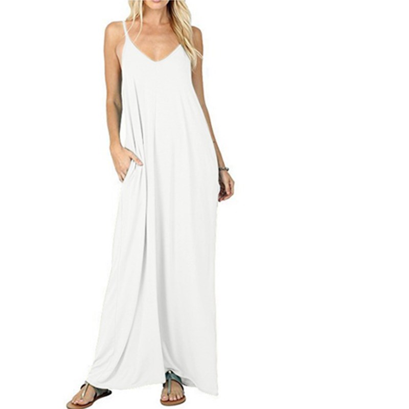 Women's Fashion Summer Loose Sleeveless Pockets Solid Color Maxi Dress Casual Dress Plus Size