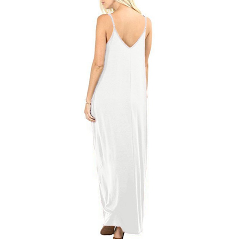 Women's Fashion Summer Loose Sleeveless Pockets Solid Color Maxi Dress Casual Dress Plus Size