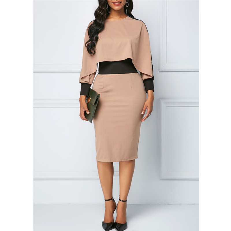 HS New Fashion Women's Dresses Elegant Sexy Slim Ladies Dress Long Sleeve O-Neck Bag Hip Dress