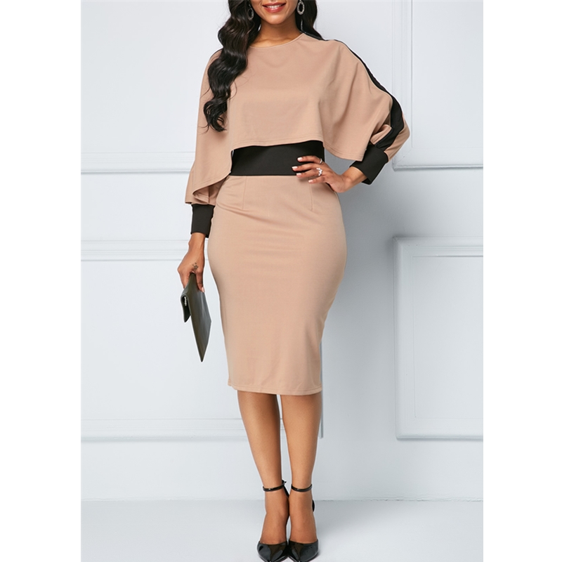 HS New Fashion Women's Dresses Elegant Sexy Slim Ladies Dress Long Sleeve O-Neck Bag Hip Dress
