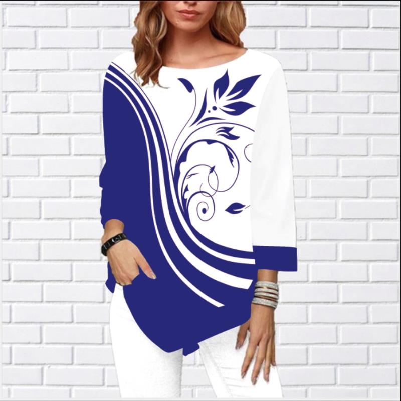Women's Fashion Autumn Shirt Irregular Hem Long Sleeve T Shirt Casual O-Neck Ladies Tops Plus Size