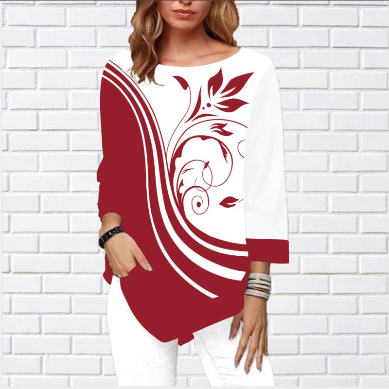 Women's Fashion Autumn Shirt Irregular Hem Long Sleeve T Shirt Casual O-Neck Ladies Tops Plus Size