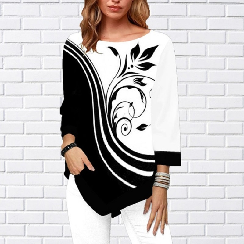 Women's Fashion Autumn Shirt Irregular Hem Long Sleeve T Shirt Casual O-Neck Ladies Tops Plus Size