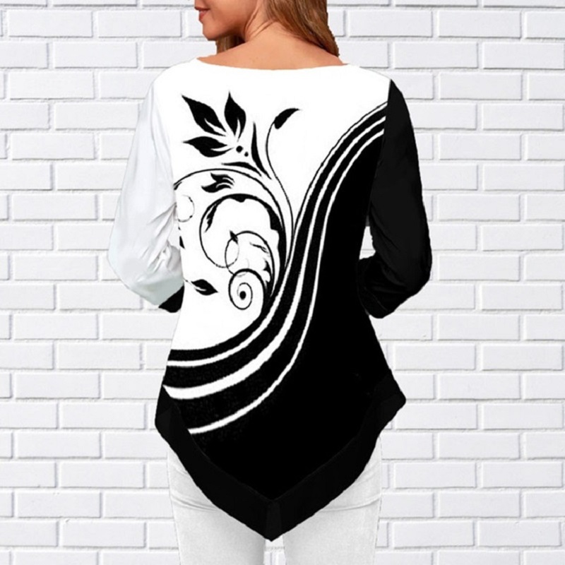 Women's Fashion Autumn Shirt Irregular Hem Long Sleeve T Shirt Casual O-Neck Ladies Tops Plus Size