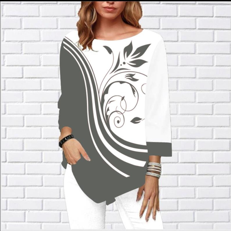 Women's Fashion Autumn Shirt Irregular Hem Long Sleeve T Shirt Casual O-Neck Ladies Tops Plus Size