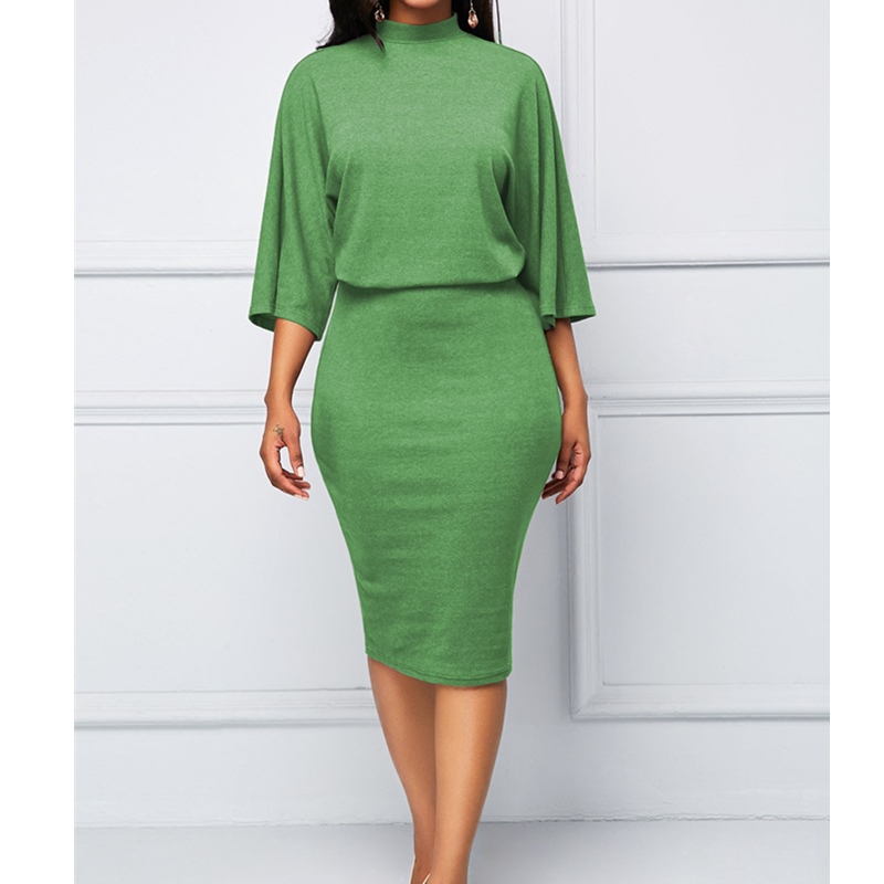 Elegant Women's Dresses O-Neck Seven Sleeve Bag Hip Dress Loose Show Thin Slim Fashion Dress